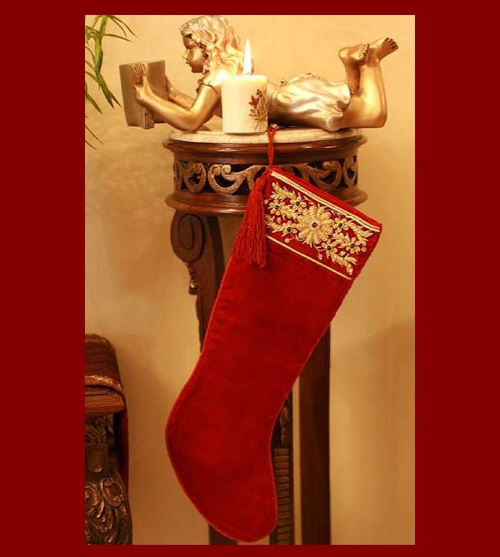 Red Velvet Hand Made Seasons Christmas Stocking